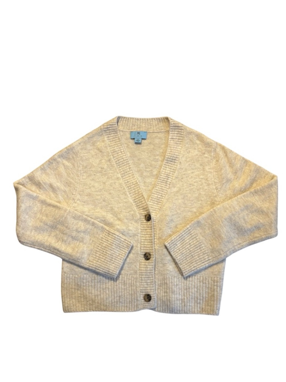CeCe Beige-Cream V-Neck Button Cardigan